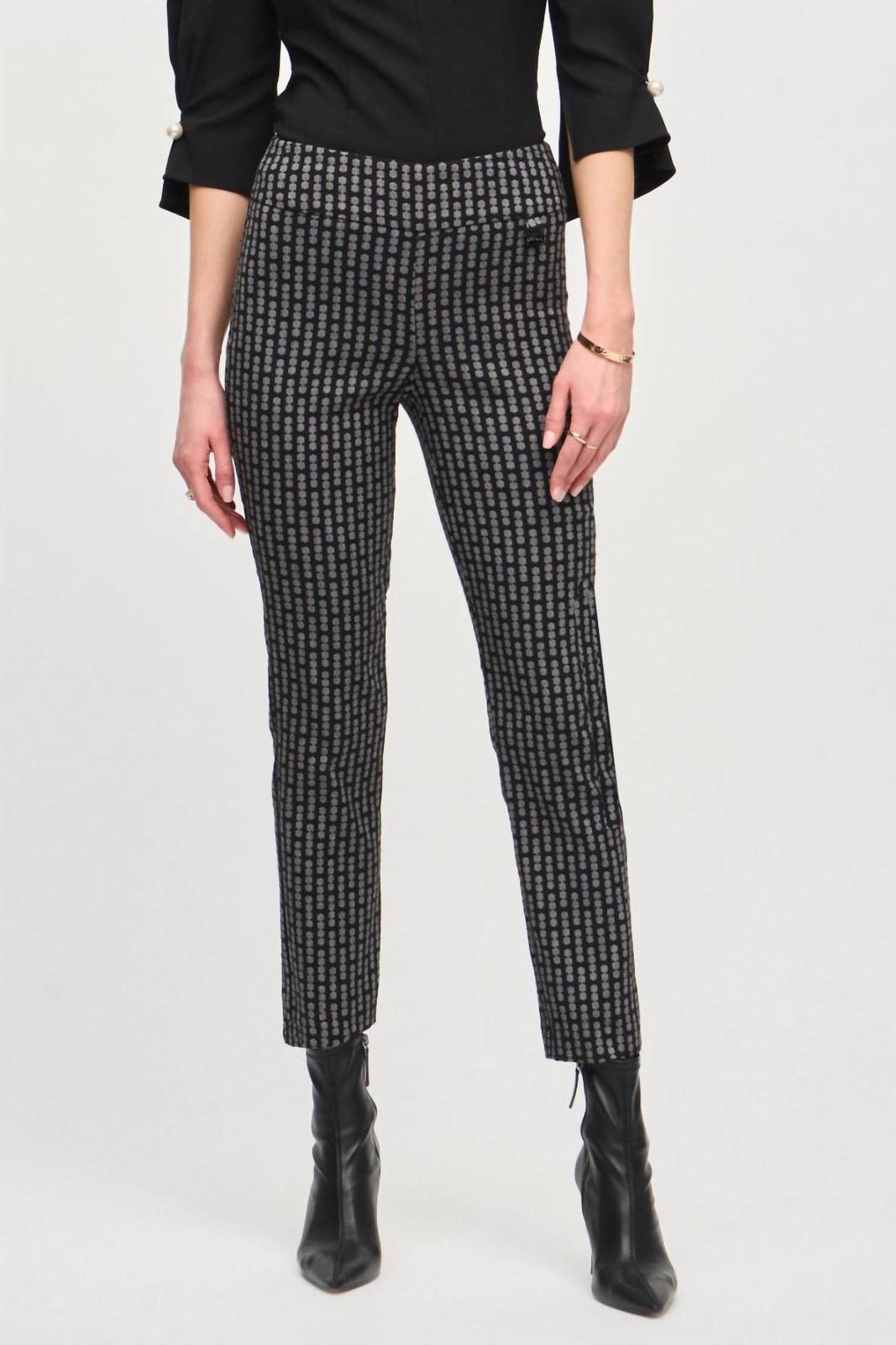 Joseph Ribkoff geometric jacquard slim ankle pant Black/grey - $91.00