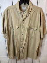 Carhartt Mens 2Xl Short Sleeve Shirt Relaxed Fit Button Down Brown Solid Khaki - £10.97 GBP