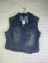 Ashley Stewart Gold Studded Shoulder Denim Jean Vest Top Blue Womens Size 14-16 - £21.95 GBP