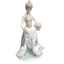 Lady Figurine Woman With 2 Ducks Ceramic White Blue 8&quot; Tall Collectable ... - £19.92 GBP