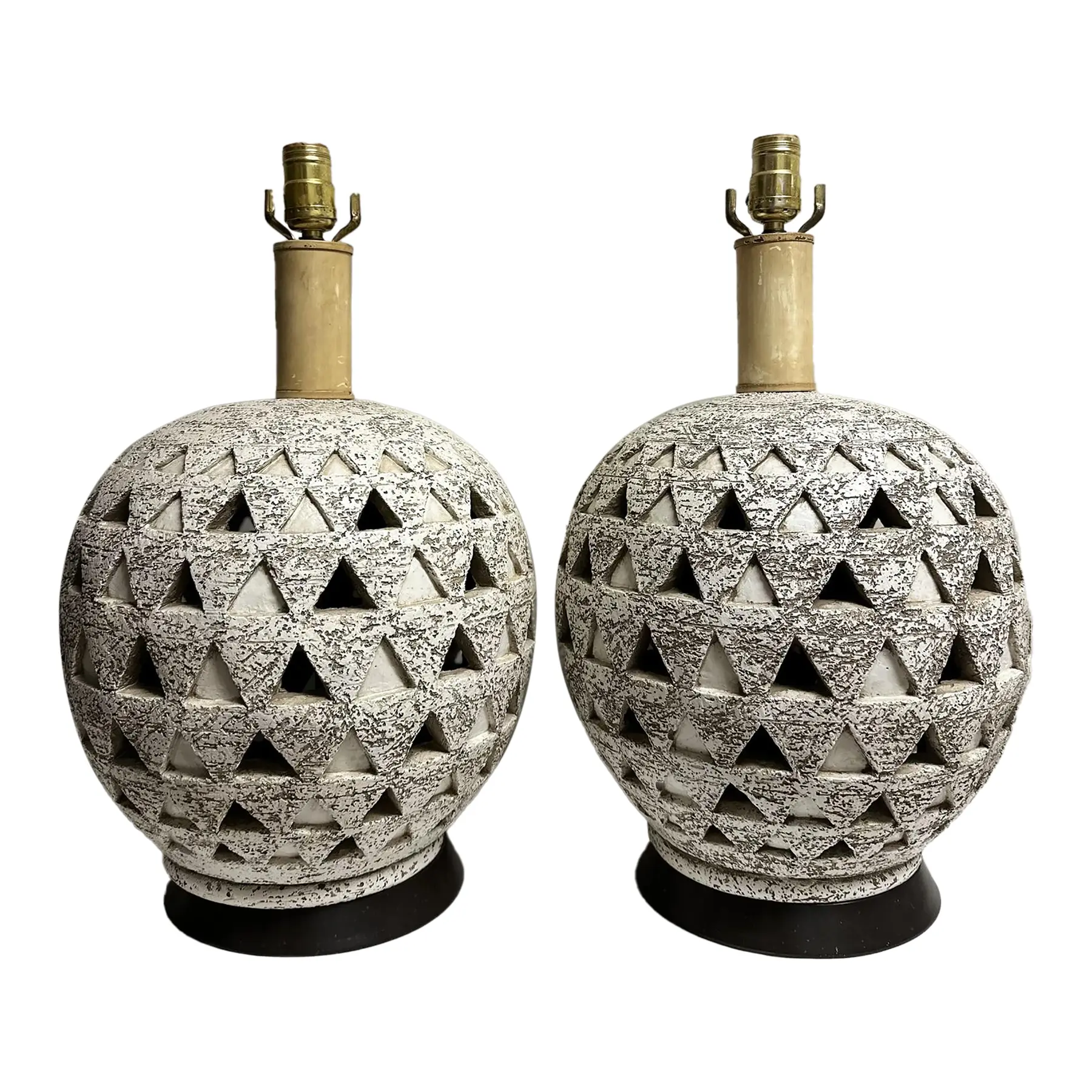 Mid-Century Ceramic Lamps Large Spherical Geometric White Vintage Lamps-... - $2,995.00