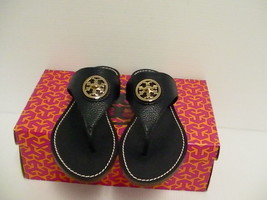 Tory burch woman&#39;s navy slippers Selma flat thong tumbled leather size 6.5 us - £158.23 GBP