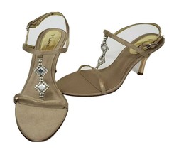 Nina Strappy Sandals beige with rhinestones women&#39;s size 6 - £15.98 GBP