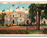 The Alamo Under Six Flags San Antonio Texas TX UNP Linen Postcard N18 - £2.68 GBP
