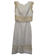 VTG 1950s 2pc Cream Linen Dress Set Crochet Lace Overlay Top Sleeveless ... - $205.93 CAD
