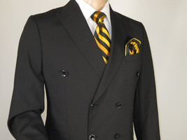 Men Suit BERLUSCONI Turkey Italian Wool 180's Double Breasted UGS94-08 Black image 5