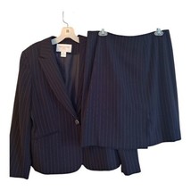 Jones New York Women&#39;s 2 Pc Jacket Skirt Suit  12 P Petite Navy Blue Pinstripe  - £44.23 GBP