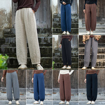 Women Thickened Warm Quilted Cotton Pants Wide Leg High Waist Trousers Baggy - £28.78 GBP+