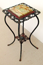 19th Century American Victorian Cast Iron Marble Top Lamp Plant Stand  - $494.01