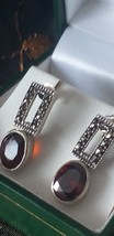 Vintage 1970-s Ruby and Marcasite Sterling Silver Earrings - £73.45 GBP