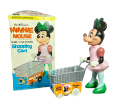 Disney&#39;s Minnie Mouse Shopping Cart w/box 1970&#39;s Hong Kong Tested Works Vintage - £38.94 GBP