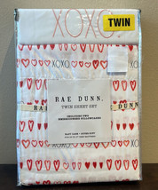 New Rae Dunn Valentine’s Day Twin Size Sheet Set Hearts XOXO Embroidered - £31.37 GBP