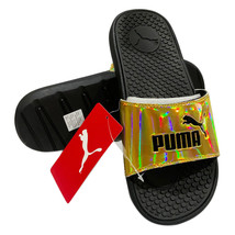 Nwt Puma Msrp $48.99 Cool Cat Distressed Womens Holo Gold Slip On Slides Sandals - £17.23 GBP