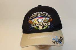 Black/Tan Hat Cap Hook/Loop Adjustable &quot;If You Love Your Freedom Thank a... - $10.88