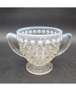 Vintage Hobnail Opalescent White Clear Glass Double Handle Small Open Su... - $11.87