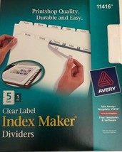 New Sealed Avery 11416 Print &amp; Apply Clear Label Dividers 5 White Tabs - $5.82