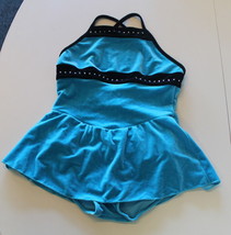 Capezio 5276C Girl&#39;s Size Large (12-14) Turquoise Velour Crystal Line Dress - £14.94 GBP