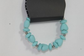 Kids Bracelet (new) HEARTS &amp; CIRCLES W/ SILVER BEADS - TEAL STRETCH - £3.93 GBP