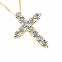 1Ct Moissanite Diamants Croix Chaîne Pendentif 14K Argent Plaqué or Jaune Mixte - £81.73 GBP