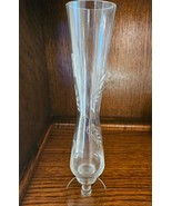 Vintage Clear Glass Stem Bud Vase, Etched Flower and Leaves 11.25&quot; Tall - $356.03 MXN