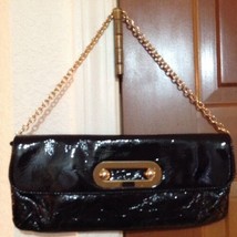 Beautiful Black Patent Leather Hobo International Clutch / Baguette With Chain - £23.70 GBP