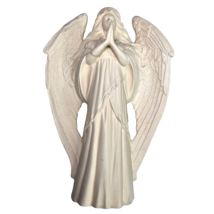 Ceramic Bisque Praying Angel Standing with Long Hair White w Light Gold ... - $41.13 CAD