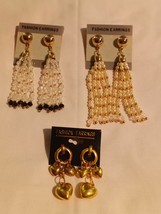 3 pair of Earrings Dangle Beaded , Dangle Hearts - $3.00