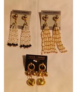 3 pair of Earrings Dangle Beaded , Dangle Hearts - $3.00
