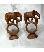 Vintage Set of 2 Hand-Carved Wood Elephant Napkin Rings Kenya - $276.79 MXN
