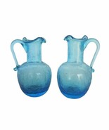 Pair of vintage blue crackle glass mini pitchers - $34.03 CAD