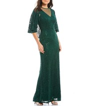 Marina Sz 10 Lace Illusion Long Dress V-Neckline Sequin Capelet Gown $229! - £44.20 GBP