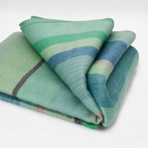 Cozy Striped Alpaca Wool Blanket 97&quot; X 69&quot; - Lagoon Stripes In Aqua &amp; Teal - £66.15 GBP