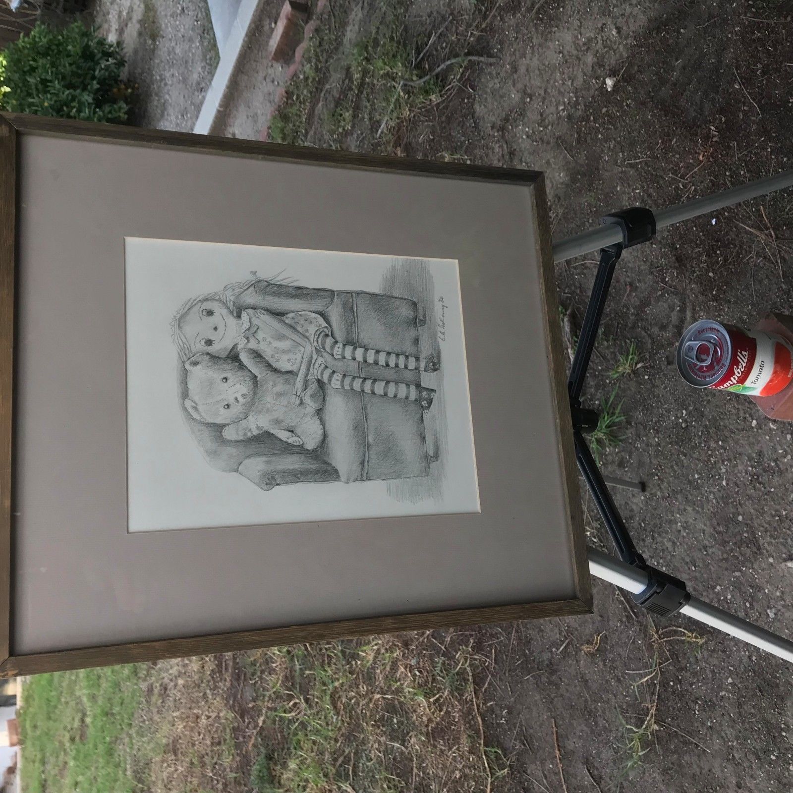 EDGAR HOLLOWAY Original 1984 MODERN VINTAGE Girl & Bear PENCIL DRAWING Signed Item image 10