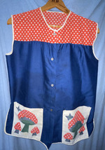 Vintage Handmade Mushroom Vest Womens Blue White Red Button Up Boho Cottagecore - £20.68 GBP