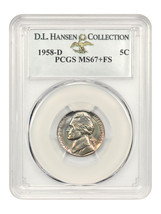 1958-D 5c Pcgs MS67+ Fs Ex: D.L. Hansen - £2,317.31 GBP