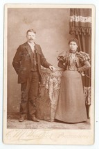 Antique Circa 1880s Cabinet Card Walker Beautiful Couple Man With Mustache - £7.42 GBP