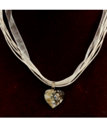 Necklace with Abalone Shell Small Heart Charm Vintage Item 1 Inch Diameter - €12,06 EUR