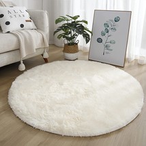 Miemie 6X6 Soft White Round Area Rug For Bedroom Modern Fluffy Circle Rug For - £39.86 GBP