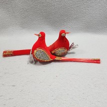 2 Red Felt Birds Glitter Embellished Long Tailed clipon Christmas Ornaments Vitg - £11.46 GBP