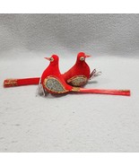 2 Red Felt Birds Glitter Embellished Long Tailed clipon Christmas Orname... - $14.48