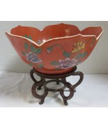 VTG Neiman Marcus Handpainted 9.5&quot;D H.K. China Bowl &amp; Hand CarvedRose Wo... - $75.00
