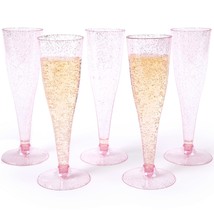 24 Plastic Champagne Flutes Disposable | Rose Gold Glitter Plastic Champ... - $35.99