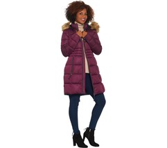 Nuage Stretch Puffer Coat w/ Removable Hood &amp; Faux Fur in Dark Purple X-Large - £155.06 GBP