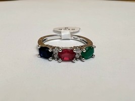 Tri-Color Gem Crystal Ring Silver Colored Band Size 9 Minimalist - £18.73 GBP