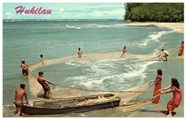 Hukilau in Hawaii the Old Hawaiian Way Fishing Pan Am Airlines Hawaii Postcard - £7.76 GBP