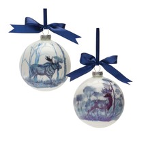 Deer and Moose Ball Ornament (Set of 6) 4&quot;D Glass - £56.04 GBP