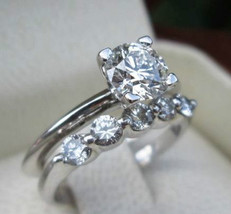 Wedding Ring Set 2.50Ct White Round Cut Simulated Diamond 14K White Gold Size 6 - £236.43 GBP