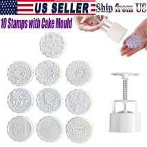 10Pcs Set Stamps Round Mooncake Mold Hand Press Pastry Cake Mould Diy Ba... - £23.97 GBP