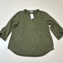 Notations Women’s Blouse Size Xl Shirt Pintuck Green Tab Sleeve 1/4 Button  - £13.87 GBP