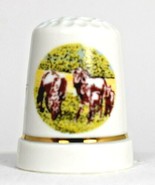 Horse or Cow in Field Scene - Porcelain Souvenir Thimble Collectible Hom... - £6.52 GBP